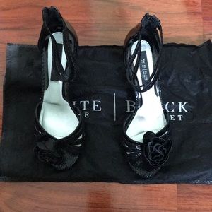 black wedges with small flower